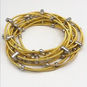 NEW PIANO WIRE GOLD RHINESTONE BEAD BRACELET SET